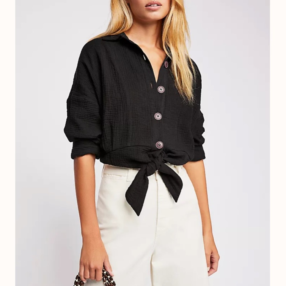 FREE PEOPLE 100% Cotton Tie Front Top ‘SunStreaks’ (M)
